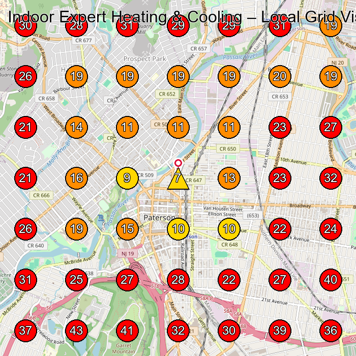 Indoor Expert Heating & Cooling GeoGrid visibility map for Hvac Contractor in None